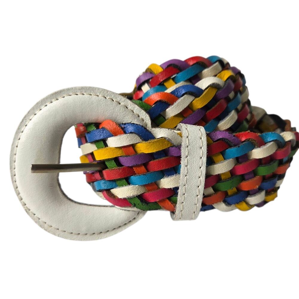 Vintage‎ Capezio Womens S/M Woven Braided Leather 90s Belt Multicolor Rainbow